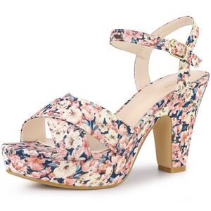 Platform Heel Slingback Pink Floral Heels Sandals